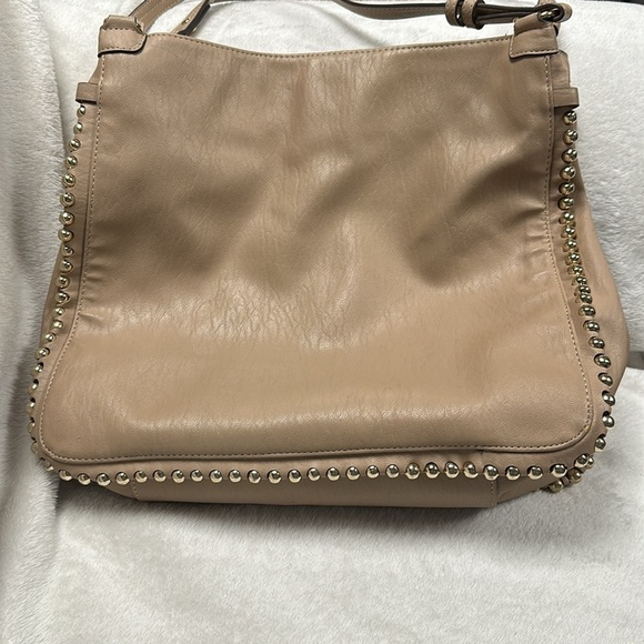 Jessica Simpson Women's Tan Faux Leather Camille Hobo Bag Tote with Gold Beads - Picture 3 of 11